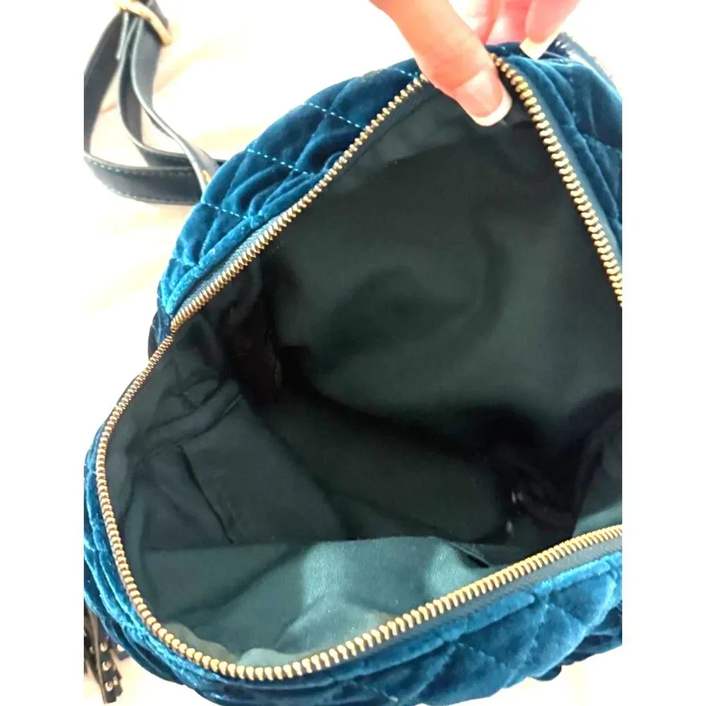 Bebe Teal Quilted Velvet Mini Backpack Gold Hardware Tassel Y2K